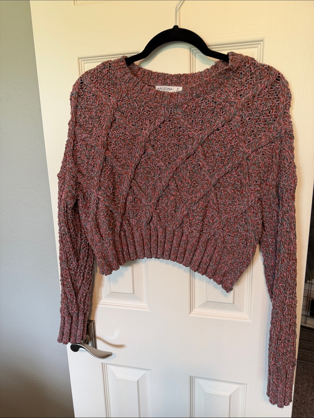 Arizona Jean Company Cropped Cable Knit Sweater - Rose Blend